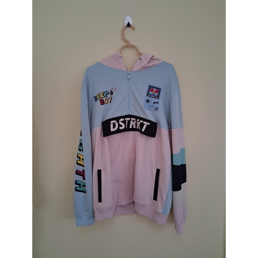 8th DSTRKT 1/4 Zip Hoodie Men's Size XL Game Over Beep Boy Pink Blue Green